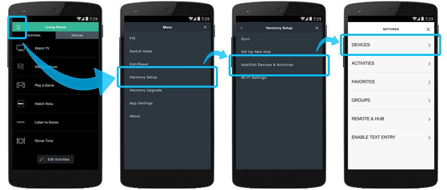 Harmony app select devices